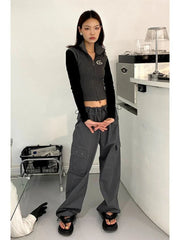 Hippie Vintage Gray Cargo Y2K Streetwear Baggy Techwear Wide Leg Sweatpant