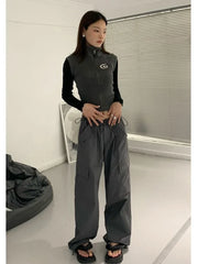 Hippie Vintage Gray Cargo Y2K Streetwear Baggy Techwear Wide Leg Sweatpant