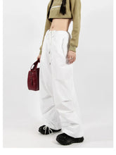 Hippie Vintage White Cargo Parachute Y2K Aesthetic Korean Oversize Pant