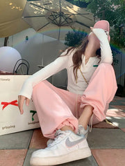 Pink Jogging Sweatpants Kawaii Cute Letter Print Oversize Pant