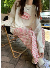 Pink Plaid Korean Fashion Oversized Jogging Pant
