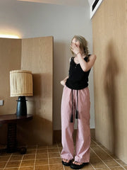 Pink Striped Wide Leg Korean Vintage Baggy Sweatpants