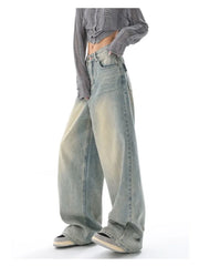 Retro Distressed Blue Baggy Y2k Grunge Wide Leg Denim Pant