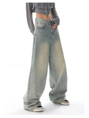 Retro Distressed Blue Baggy Y2k Grunge Wide Leg Denim Pant