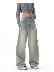 Retro Distressed Blue Baggy Y2k Grunge Wide Leg Denim Pant