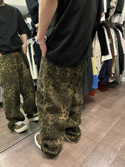 Retro Leopard Baggy Vintage Grunge Wide Leg Denim Pant