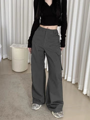 Vintage Grey Cargo Y2K Streetwear Straight High Street Pant