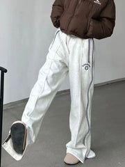 Vintage Red Straight Japanese Y2K Casual Sweatpants Winter Warm Harajuku Jogging Pant