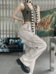 Vintage Y2K Beige Cargo Hip Hop Oversized Baggy American Retro Streetwear Pant