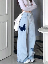 Blue Baggy Y2K Hippie Graphic Denim Oversize Patchwork Pant