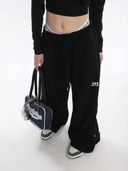 Y2K Kpop Gray Drawstring Folds Jogging Oversize Wide Leg Pant