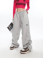 Y2K Kpop Gray Drawstring Folds Jogging Oversize Wide Leg Pant