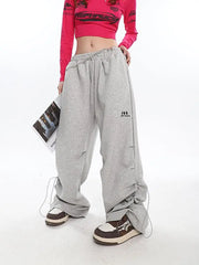 Y2K Kpop Gray Drawstring Folds Jogging Oversize Wide Leg Pant
