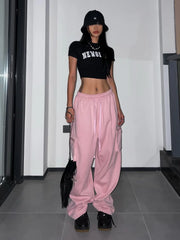 Pink Parachute Cargo Y2K Hip Hop Oversize Jogging Sweatpants