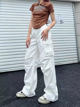 Y2K Retro White Cargo Aesthetic Oversized Brown Parachute Wide Pockets Pant