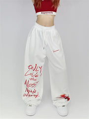 Y2K Streetwear White Sweatpants Letter Print Black Track Oversize Harajuku Joggers Pant