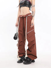 Y2K Vintage Brown Cargo Parachute Kpop Pink Wide Leg American Retro Pant