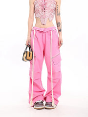 Y2K Vintage Brown Cargo Parachute Kpop Pink Wide Leg American Retro Pant