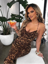 HOVON Backless Cross Bodycon Maxi Long Leopard Dresses