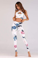 floral hollow out bandage yoga wear