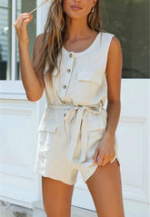 Cotton Sleeveless Pockets Loose Romper