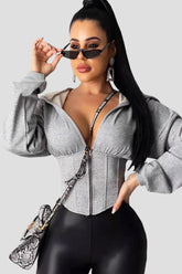 elastic waistband loose hooded