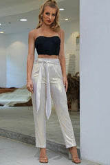 High Waist Metallic Belt Pants