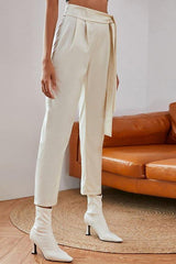 Knotted White Belt Women's Pants