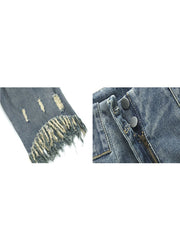 High Waist Tassels Hole Jeans Vintage Straight Baggy Denim Pants
