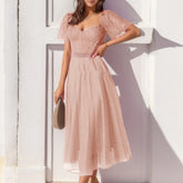 High Waist Vintage Square Collar Tulle Long Summer Midi Dress