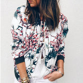 Flower Print Long Sleeve Zipper Jacket