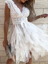 Lace Patchwork Asymmetrical White Dress Femme Sleeveless Slim Fit Party