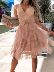 Lace Patchwork Asymmetrical White Dress Femme Sleeveless Slim Fit Party