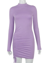 Long Sleeve Ruched Turtleneck Bandage Autumn Black Stretchy Midi Dresses