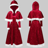 Miss Santa Claus Cosplay Costume Dress Red 2pcs Long Sleeved A Line Dress