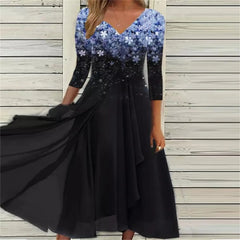 Elegant Lace Floral Boho Half Sleeve Long Prom O Neck A Line Women's Dress