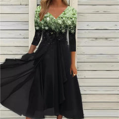 Elegant Lace Floral Boho Half Sleeve Long Prom O Neck A Line Women's Dress