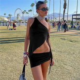 One Shoulder Sleeveless Ruched Crop Streetwear Skirt