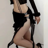 Black Ruffles Hollow Out Butterfly High waist Split Mini Skirt