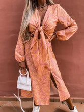 New Spring Long Sleeve Print Lace Up Dress