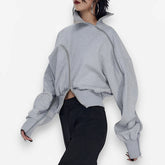 Irregular Zipper Placket Short Sweatshirt