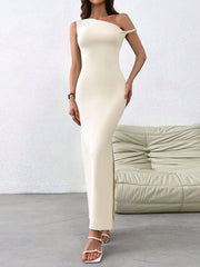 Isla One-Shoulder Tie Maxi Dress (Ivory)