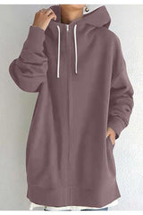 Hooded Drawstring Mid-length Sweatshirt