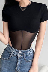 American sexy mesh stitching Bodysuit