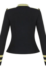 Gold Wire Decorative Buttons Long Sleeve Black Jacket
