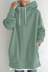 Hooded Drawstring Mid-length Sweatshirt