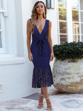 Lace Sheer Mesh Midi Dress