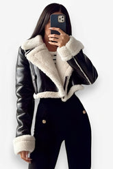 Black leather short street jacket