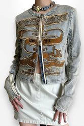 American retro embroidered denim jacket