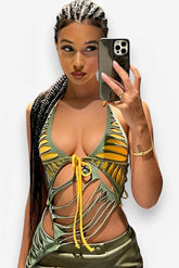 Backless halterneck strap burnt slim fit top